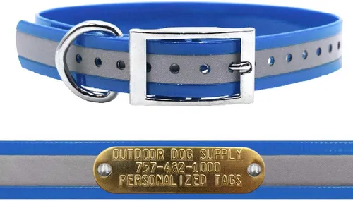 Vista 12 de Outdoor Dog Supply Collar de perro con anillo en D impermeable reflectante resistente de 1 pulgada para perros medianos y grandes con placa