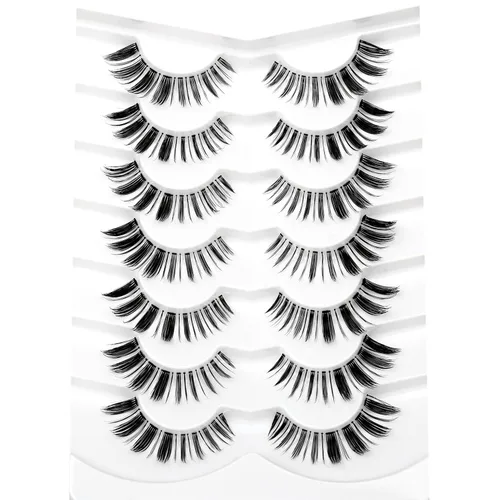 Vista 86 de Pooplunch - Pestañas postizas estilo ojo de gato, extensión de volumen 8D natural, finas, cortas, de visón sintético, tiras de pestañas postizas