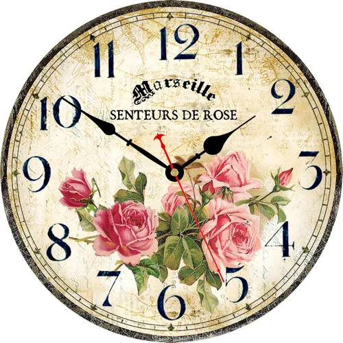 Vista 6 de Reloj de Pared Floral Francés Vintage con Patrón de Rosas Rosadas Pequeño Redondo Silencioso Sin Tictac Movimiento de Cuarzo de 8 Pulgadas Relojes