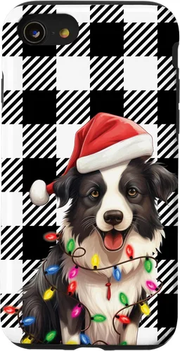 Vista 13 de Funda para iPhone 15 Border Collie Navidad a cuadros