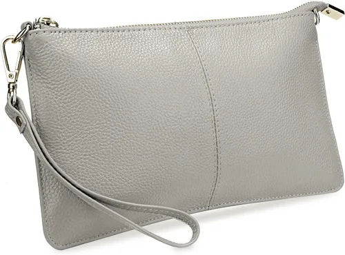 Vista 18 de YALUXE Women's Genuine Leather Wristlet Handbags Purses Clutch Wallet Bag 1- Correa de cuero blanco