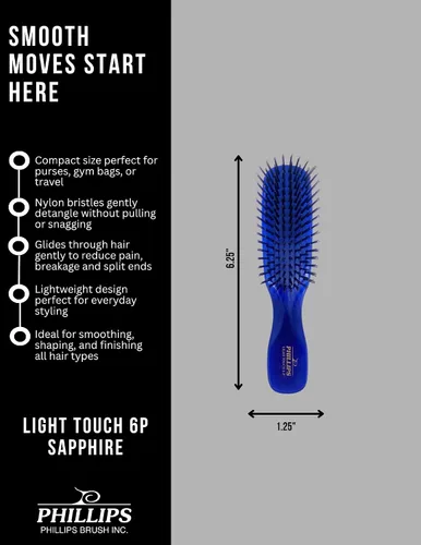 Vista 2 de Phillips Brush Sapphire Light Touch 6-P Cepillo de pelo (tamaño monedero) - Parte de la colección Light Touch Gem
