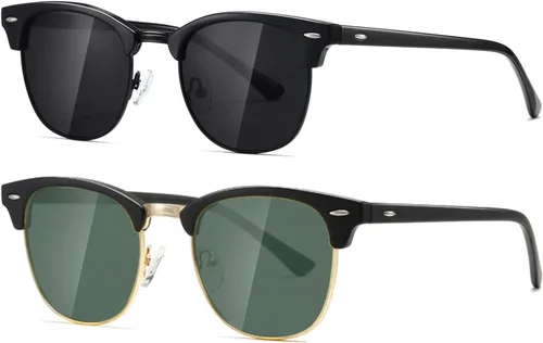 Vista 8 de AEVOGUE Semi Rimless Polarized Sunglasses for Women Men, AE0369 2 Pack Negro brillante y negro mate C1