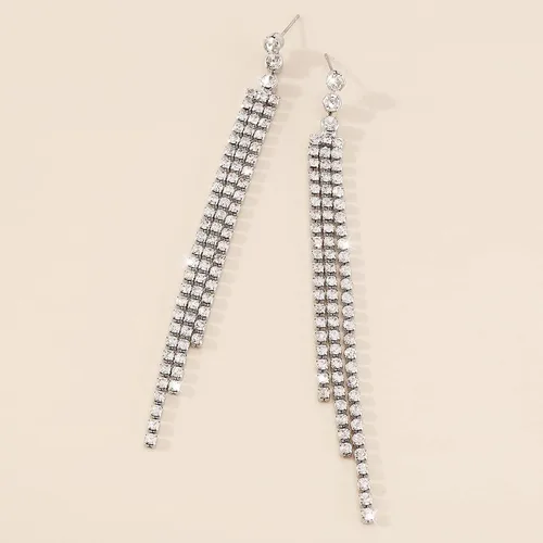Vista 4 de Aretes de borla para mujer, cadena de discoteca, aretes colgantes para boda, dama de honor, para fiesta