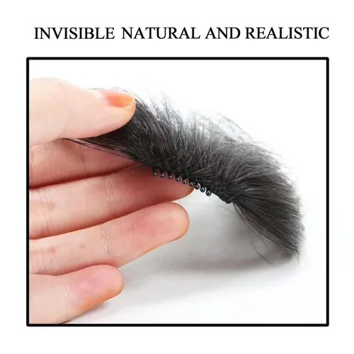 Vista 4 de Flequillo 100% humano, extensiones de cabello francés, flequillo curvado para mujer (flequillo de sienes largas de 7 pulgadas, negro natural)