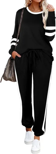 Vista 3 de Aloodor conjunto deportivo de 2piezas para mujer, con sudadera con cuello redondo, sin botones