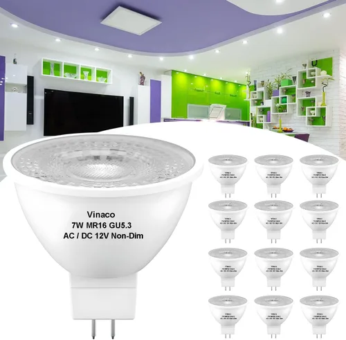 Vista 10 de Vinaco Bombilla LED MR16 38° GU5.3 2700K 7W 12V paquete de 12 no regulables