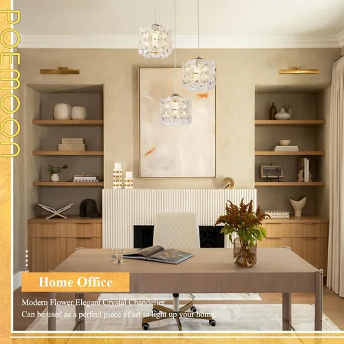 Vista 9 de Lámpara colgante de cristal de flor transparente con 3 luces de oro Dorado