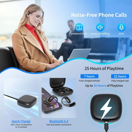 Vista 7 de Auriculares de conducción ósea de oreja abierta, auriculares inalámbricos Bluetooth con micrófono integrado, ajuste seguro y cómodo, batería