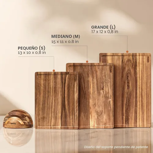 Vista 5 de SMIRLY - Juego de tablas grandes para cortar para la cocina, con soporte incluido, hecho de madera de bambú