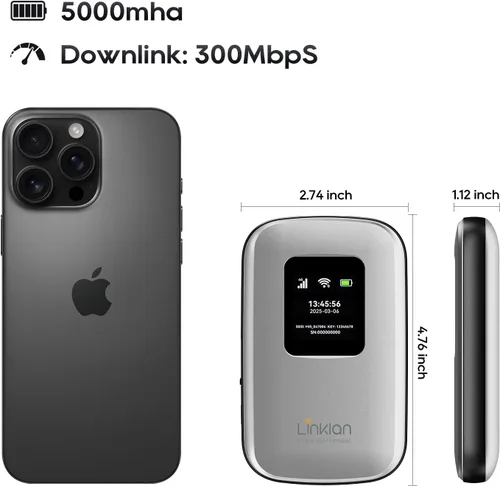 Vista 9 de Punto de acceso móvil portátil – eSIM Global WiFi Hotspot, no se necesita tarjeta SIM/contrato, 16 dispositivos, más de 180 países, enrutador