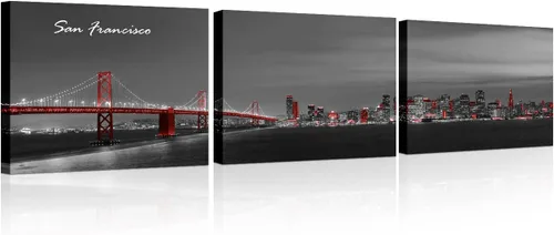 Vista 43 de 3 paneles de Atlanta Skyline vista de la ciudad en blanco y negro, imágenes panorámicas de edificio de ciudad, decoración de pared para sala