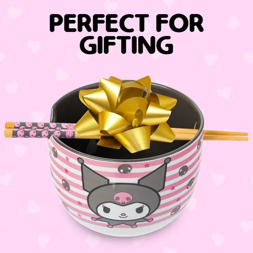 Vista 83 de Silver Buffalo Hello Kitty y sus amigos Chococat - Tazón de cerámica para ramen y arroz con palillos, patrón a cuadros, apto para microondas, 20
