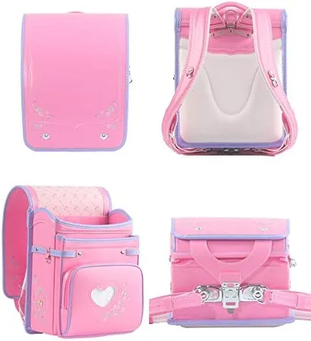 Vista 2 de randoseru ransel bolsos escolares japoneses de lujo para niños niñas gran capacidad Senior PU cuero ligero mochila, Cereza, Viajar
