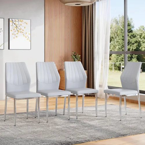 Vista 25 de Sillas de Metal Negro, Juego de 4 Sillas de Comedor Modernas con Cuero Sintético PU y Patas Cromadas de Alto Respaldo para Comedor, Cocina, Sala