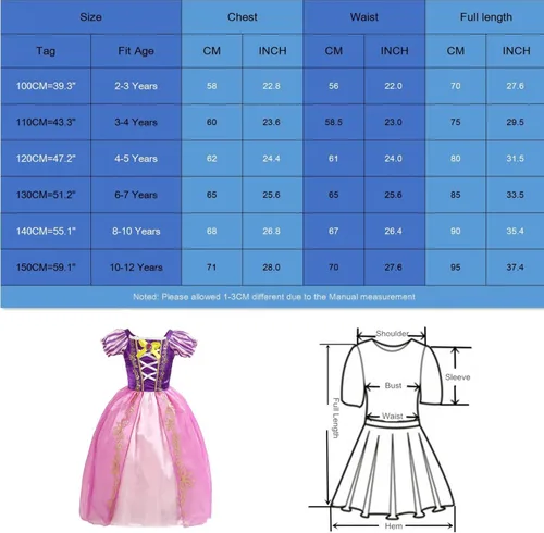 Vista 4 de BanKids Princess Dress up Fairy Tales Costume Cosplay Party with Long Hair Accessories for Toddler Girls 3-12 Years