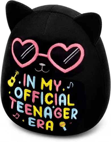 Vista 8 de Peluche de gato negro de 8 pulgadas con pastel, lindo regalo de cumpleaños negro para niñas, niños y gatos, decoración de la habitación del hogar