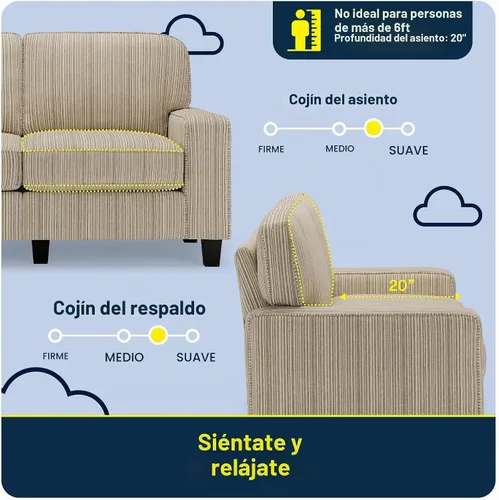 Vista 8 de Serta Palisades Sofás Tapizados para Sala, Sofá de Diseño Moderno, Tela, Beige