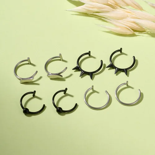Vista 6 de Zolure Piercings Falsos de Labios Dientes de Vampiro Joyería de Piercings Falsos de Labios Aros Falsos de Mordida de Serpiente Joyería de Labios Sin