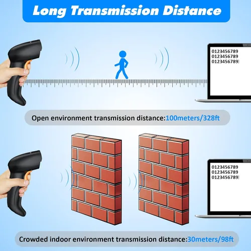 Vista 5 de Escáner de código de barras inalámbrico Bluetooth con funda, funda de lector de código de barras de longitud ajustable, batería recargable de 1800