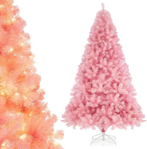Vista 20 de COSTWAY Árbol de Navidad flocado de nieve de 6 pies, pino artificial con bisagras Blanco