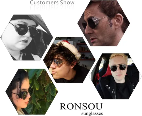 Vista 4 de RONSOU - Lentes de sol polarizados estilo steampunk redondas y vintage, con protección UV400, con marco