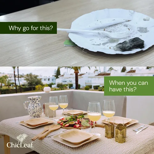 Vista 6 de Chic Leaf Cuencos de hoja de palmera – 8 pulgadas redondos, paquete de 25, naturales – Cuencos compostables ecológicos – Versátil plato desechable
