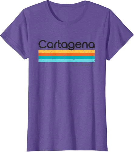 Vista 26 de Camiseta vintage de Cartagena Colombia con diseño retro, Blanco, S