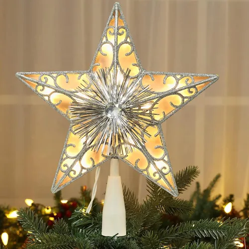 Vista 18 de BrizLabs Luces para la Punta del Árbol de Navidad, 9" con Enchufe, Luz de Estrella para la Copa del Árbol de Navidad, Certificado UL, 10 Luces