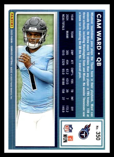 Vista 2 de 2025 Donruss #350 Cam Ward RC Rated Rookie Tennessee Titans NFL Football Base Trading Card