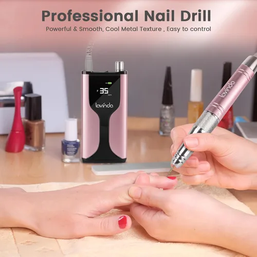 Vista 6 de Lavinda Taladro de uñas profesional recargable, sin escobillas Skyspace de 35,000 rpm, lima de uñas eléctrica portátil para uñas acrílicas con funda