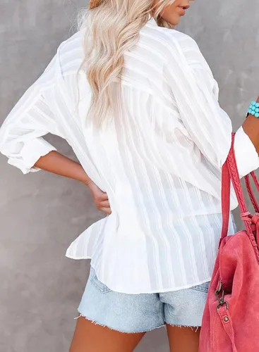 Vista 3 de Astylish - Camisa a rayas para mujer con cuello en V, mangas enrollables y botones