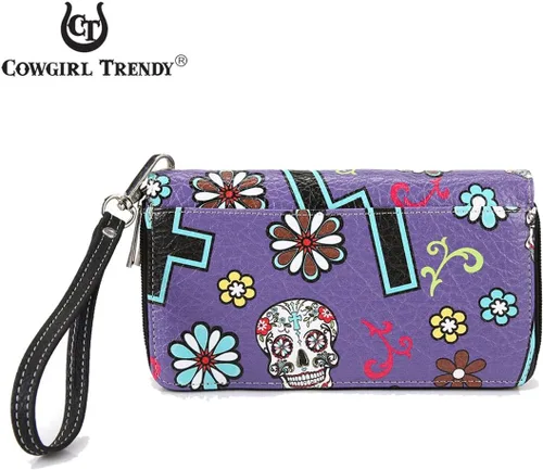 Vista 3 de Sugar Skull - Cartera de mano con cruz occidental para el Día de los Muertos
