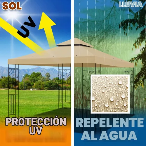 Vista 5 de BenefitUSA Toldo de repuesto para kiosco de 10 x 10 pies, cubierta superior de doble nivel (beige)