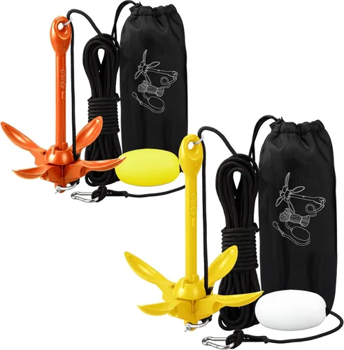 Vista 41 de Lounsweer Paquete de 2 anclajes de kayak marino de 1.5/3.5 libras, kit de anclaje plegable para barco, kayak, pesca, accesorios para botes pequeños