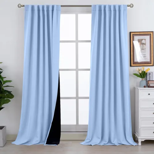 Vista 192 de BGment Cortinas 100% opacas beige de 63 pulgadas de largo con forro aislante térmico, bolsillo para varilla y lengüeta trasera de doble capa