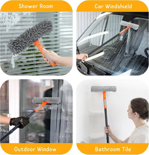 Vista 6 de Herramienta de limpieza de ventanas para el hogar, kit de escobilla de goma de 59.5'' para parabrisas de automóvil, puerta de ducha, limpieza