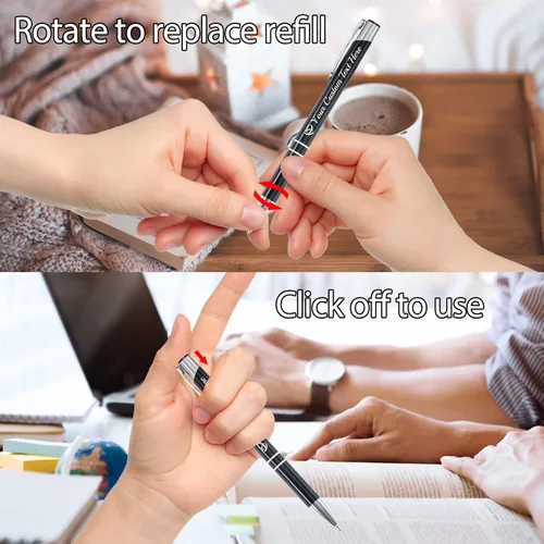 Vista 6 de Bolígrafo personalizado, 1 unidad, bolígrafo personalizado con logotipo de mensaje de nombre comercial grabado, tapa de clic de tinta negra, regalo