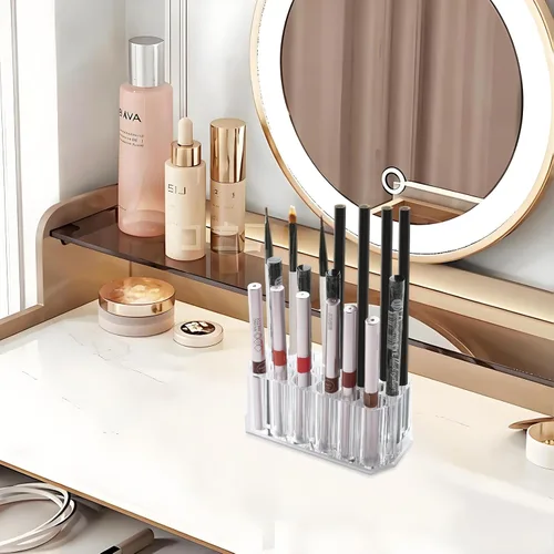 Vista 8 de Organizador de delineador de labios acrílico y organizador de delineadores de ojos, 24 lápices cosméticos estándar, estuche de exhibición