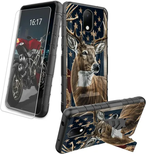 Vista 78 de Funda para AT&T Maestro Max 2021/Cricket Ovation 2 con protector de pantalla de vidrio templado, funda resistente con función atril integrada