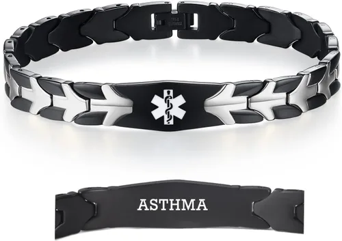Vista 43 de LinnaLove Pulseras de alerta médica de pez volador para hombres y mujeres, pulseras médicas de acero inoxidable con grabado gratis, 8.5 pulgadas