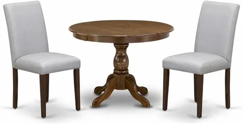 Vista 7 de East West Furniture HBAB3-ABK-24 Hartland - Juego de habitación de 3 piezas que contiene una mesa de comedor redonda con pedestal y sillas tapizadas