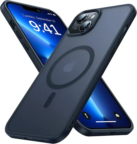 Vista 7 de Funda magnética para iPhone 13 y iPhone 14 para MagSafe [protección de grado militar de 10 pies], delgada, translúcida mate con borde de silicona