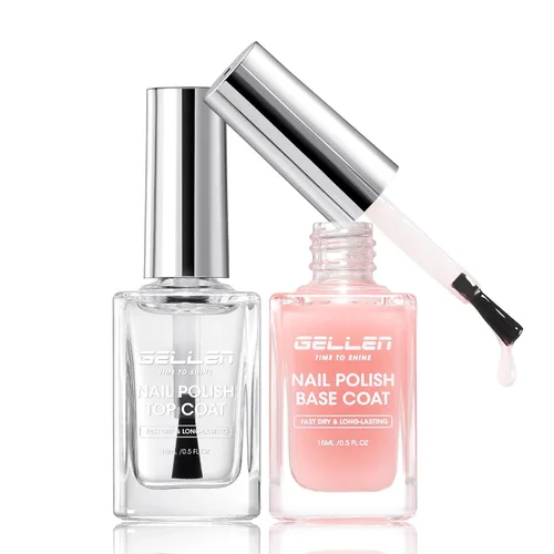 Vista 13 de GELLEN Capa base de esmalte de uñas transparente, secado rápido al aire, capa superior que no se limpia y capa base transparente teñida rosa natural