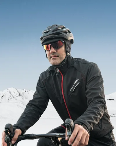 Vista 12 de ROCKBROS Gorras de ciclismo de invierno para hombres y mujeres, sombrero de ciclismo a prueba de viento con visera solar debajo del casco forro negro