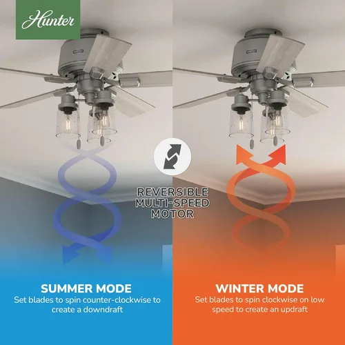 Vista 3 de Hunter Ventilador de techo interior de 44 pulgadas con luces LED, ventilador de techo con cadena de tracción, para dormitorio, sala de estar