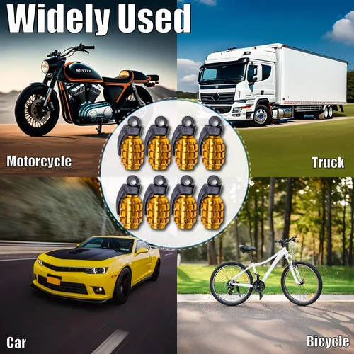 Vista 175 de 4 tapas de válvula de neumático de granada cromada, tapas de válvula de neumático de acero inoxidable para automóviles, camiones, SUV, motocicletas