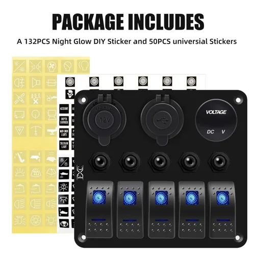 Vista 4 de FXC Panel de interruptor basculante azul marino impermeable de 5 segmentos con enchufe USB QC3.0 y ranura tipo C + encendedor de cigarrillos +