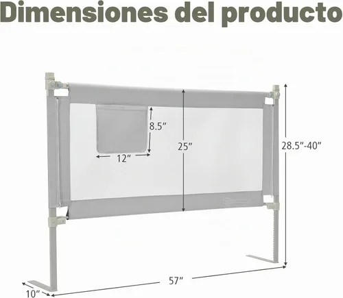 Vista 7 de BABY JOY Riel de cama para niños pequeños, 57 pulgadas, extra largo, altura ajustable, plegable, con bolsillo de almacenamiento y doble bloqueo
