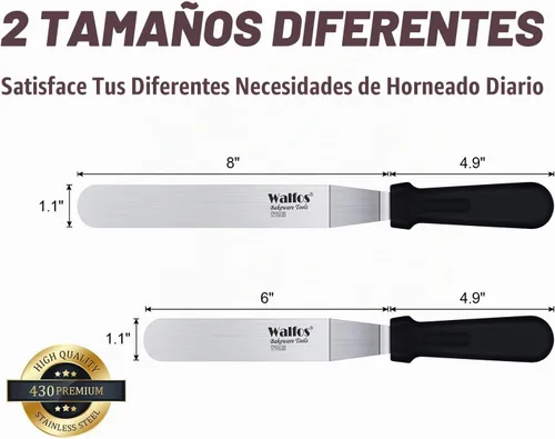 Vista 7 de Walfos Espátulas de glaseado, espátula de acero inoxidable para tartas con mango resistente y duradero, juego de 2 espátulas para decoración